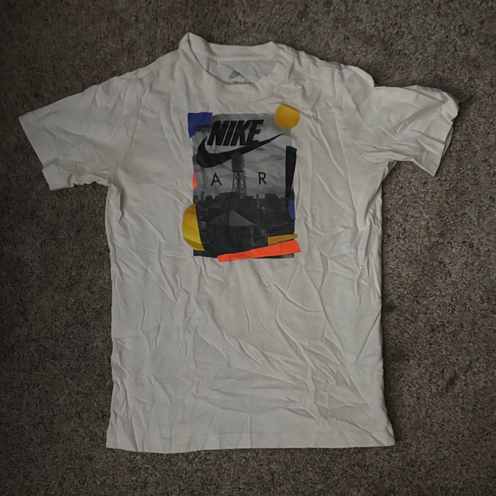 Nike Air White Graphic Tee with Multicolor Accents